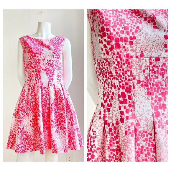 Ports Pink Abstract Print Short Fit and Flare Summer Sleeveless Dress 6 - Picture 1 of 8